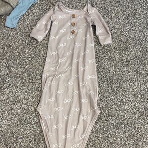 Caden Lane Taupe 'XOXO' Knit Baby Gown with Wooden Buttons
